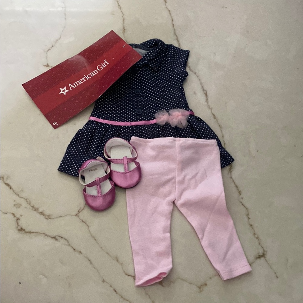 American Girl Polka Dot Dress Set with Pink Leggings and Shoes